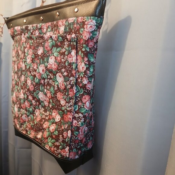 New Travel Sling Crossbody Brown Bronze Pebbled faux leather Pink Western Roses - Picture 6 of 12